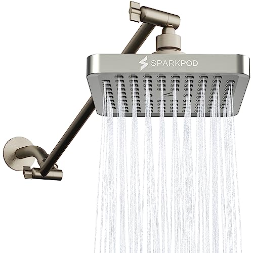 SparkPod square rain shower head with 16" extension arm
