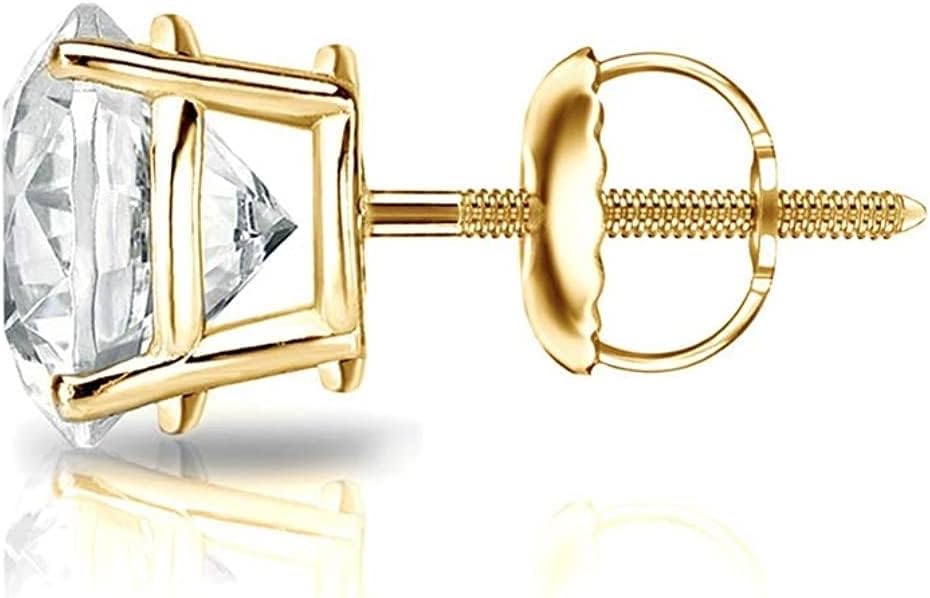 1/8 to 2 Carat Lab Grown Diamond Round Single Stud Earring in 14k Gold (E-F, SI1-SI2, cttw) 4-Prong Setting Screw Back Stud by Diamond Wish