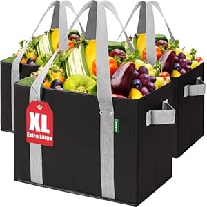 Reusable Grocery Bags (Pack of 3) – Heavy Duty Box Bag, Large Shopping Tote with High Load Carrier, Waterproof, Foldable, Perfect for Shopping, Gifting, Storage, Shopping Cart, Picnic