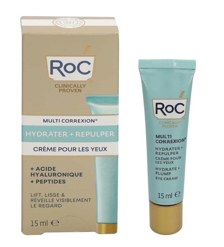 RoC - Multi Correxion Hydrate + Plump Crema de Ojos - 3 en 1 - Levanta y Reafirma el Contorno de Ojos - con Ácido Hialurónico - 15 ml