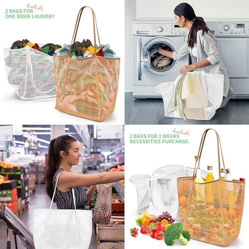 Image of KALIDI Beach Nylon Mesh Tote Bag, Casual Tote Bag Hobo Women Foldable MAX 23L Shoulder Bag For Beach Picnic Vacation