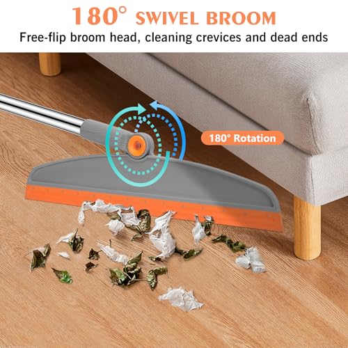 Image of Multifunction Silicone Broom, 54 Inch Long Handle Silicone Floor Squeegee Broom, Sweep and Scrape 2 in 1 Household Cleaning Rubber Broom for Floor, Bathrooms, Kitchens, Showers, Tile, Pet Hair, Glass