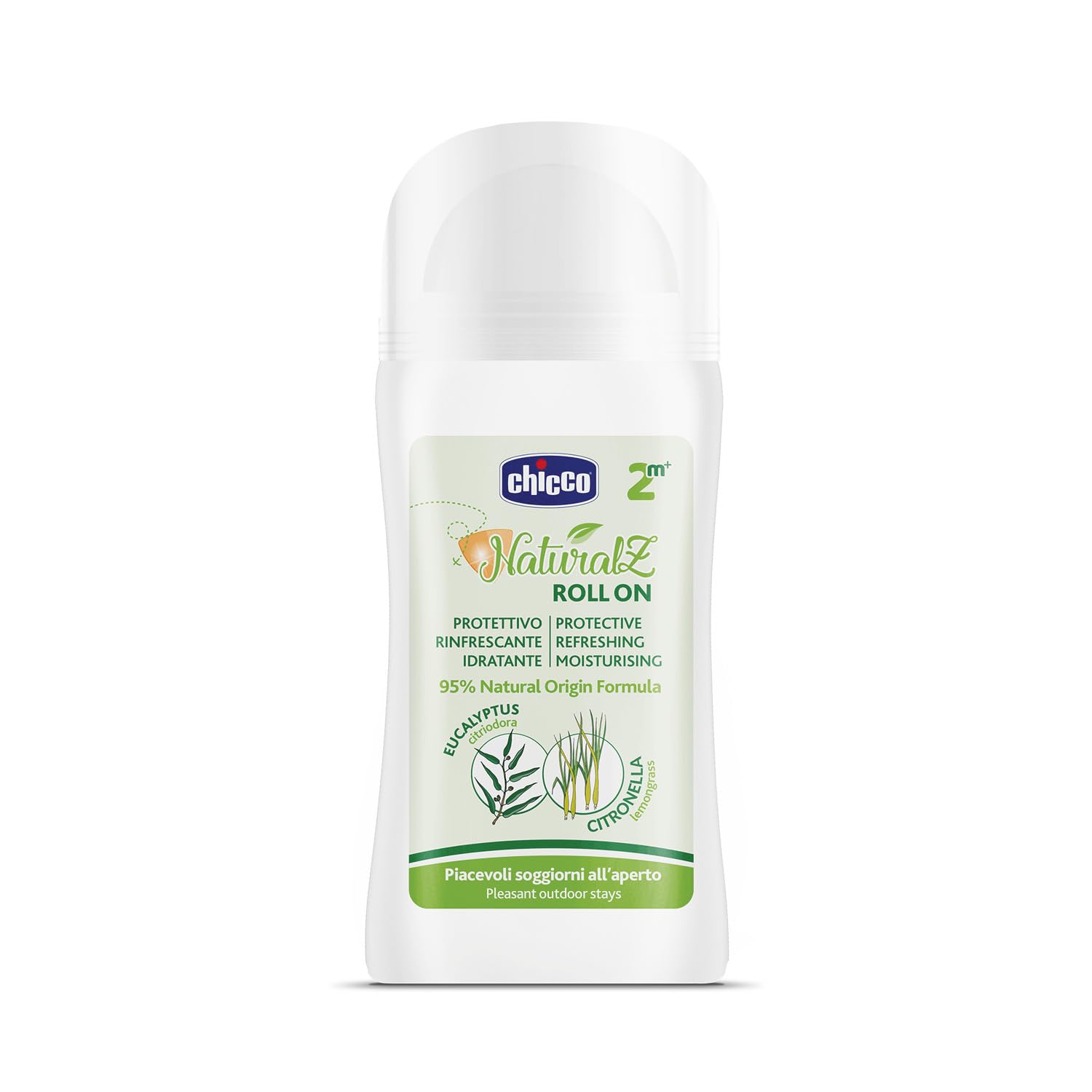 CHICCO NaturalZ Roll On Protettivo, 60 ml, Protezione Naturale durante la Stagione Estiva, Con citronella ed Eucalipto, Protezione giorno e notte