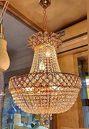 Vikas Light K9 Orginal Crystal Gold Basket Chandelier Light (Multicolour, 16 Watt)