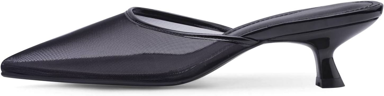 Women Kitten Heels Mules Mesh Pointed Toe Low Heel Pumps Closed Toe Slingback Dress Shoes