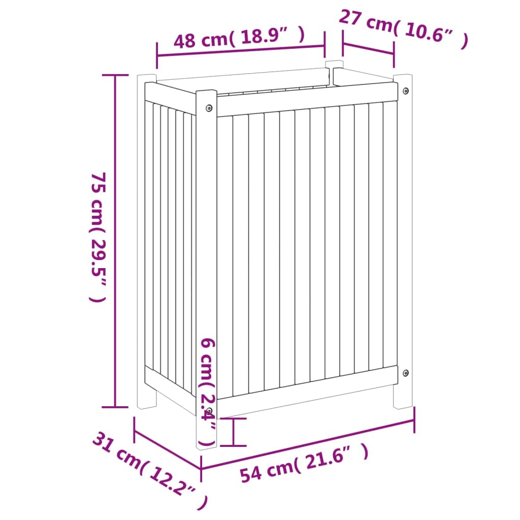 vidaXL Jardinière avec Doublure, Lit Surélevé, Bac à Fleurs, Pot de Plantes, Boîte à Fleurs Jardin Patio Terrasse, 54x31x75 cm Bois Massif d'Acacia