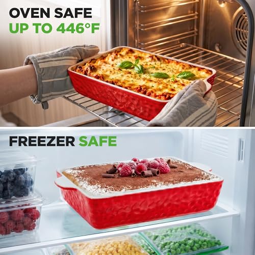 NutriChef 3-Piece Ceramic Casserole Dish for Oven - Premium Lasagna Baking Pans w/ Nonstick Coating & Built-In Handles - Dishwasher & Microwave Safe - 14" x 8", 10" x 6", 7" x 5" - Red - Image 5