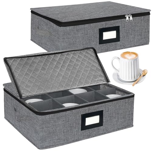 VERONLY 2 supporti per tazze da caffè con partizione, per mobili con coperchio e maniglie, contenitore pieghevole per 24 tazze da caffè, tazze, impilabili (grigio scuro)