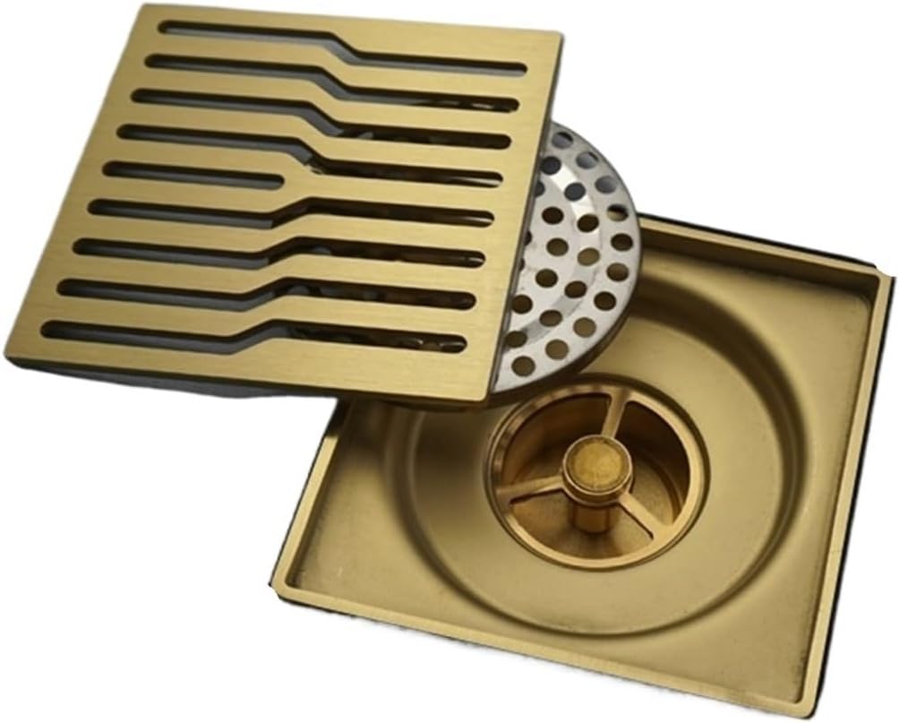 Stainless Steel Floor Drain Shower Room Washing, Square Brushed Gold Black Wastes Hair Strainer Trap(Brushed)
