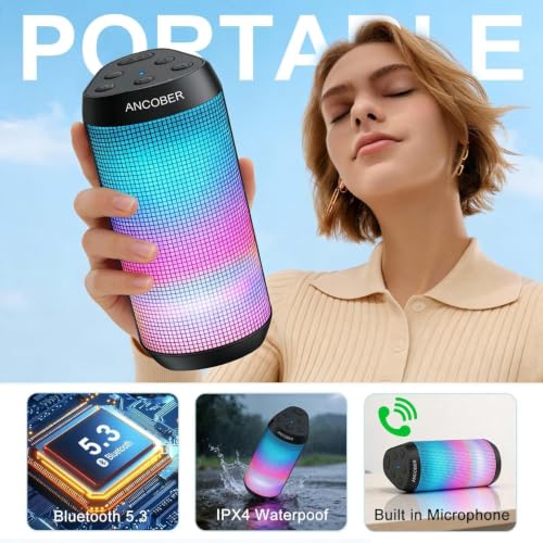 Bluetooth Speaker, Portable Wireless, 20W HD Stereo Loud Sound, 8 Modes LED Light Show, 30H Playtime, IPX4 Waterproof - image 8