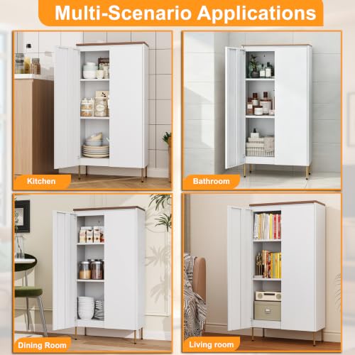 Image of 47.5 inch Metal Accent Storage Cabinet with Doors & Adjustable Shelves