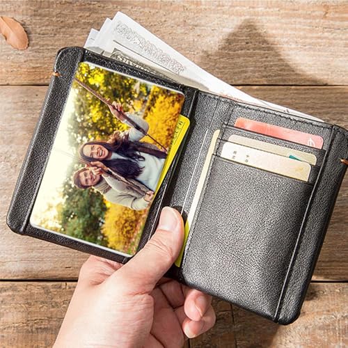 Personalized Picture/Text Wallet Metal Card, Custom Color Print Picture Double Side Wallet Insert Card for Love Note, Anniversary, Husband Wife, Family, Boyfriend,Girlfriend (Black)3