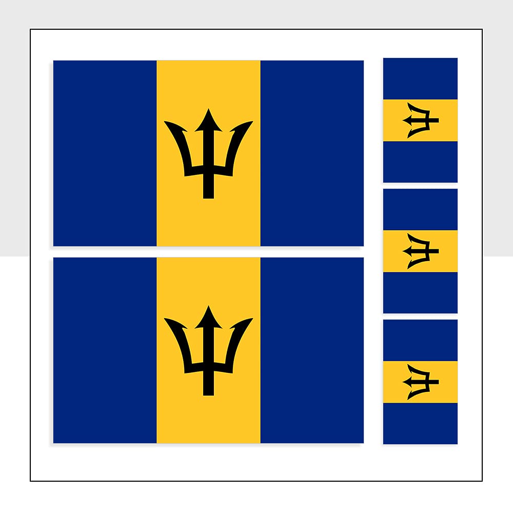 Barbados Flag Van Stickers Waterproof BRB Labels for Laptop Bike Van Helmet Packwith® #P1116 (5 Stickers Mixed Pack A)