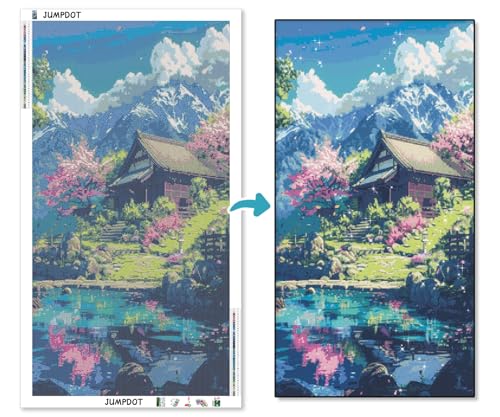 Kit completo Jumpdot de diamond painting 5D DIY de Sakura con mural de 70x40 cm 4