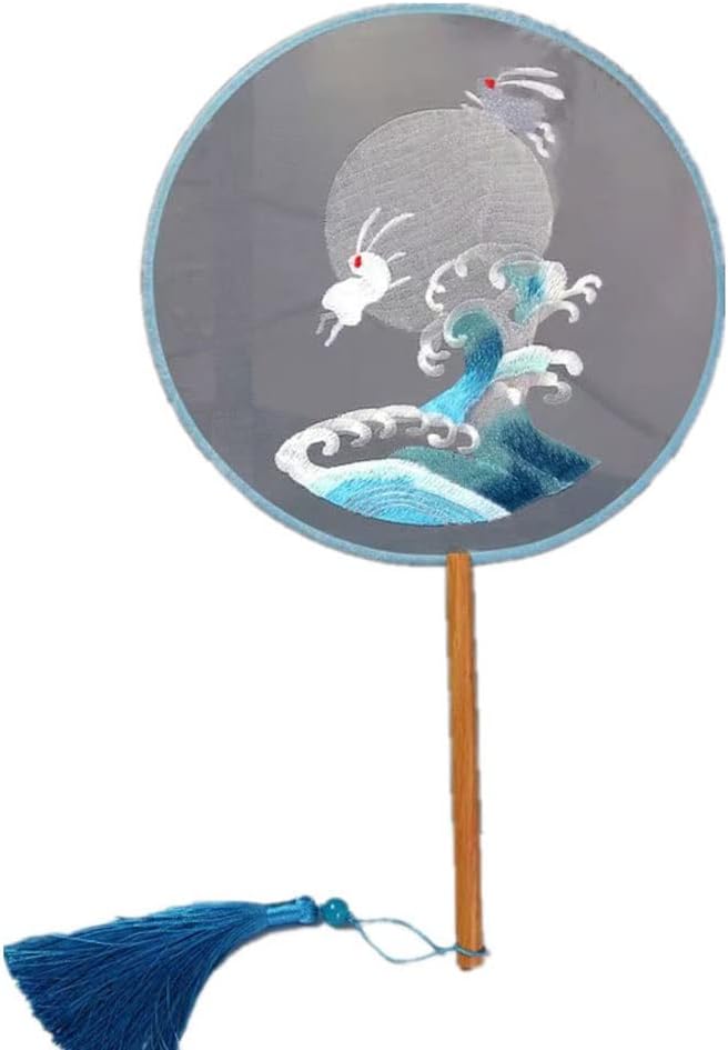 Round Embroidered Silk Fan Craft Gift Home Decoration Animation Accessories Chinese Hand-held