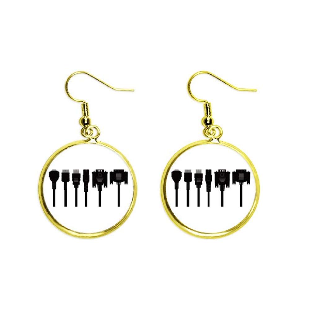 Pendientes dorados drop con diseño de cable negro para mujer 2