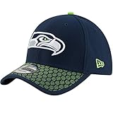 Men's New Era Seattle Seahawks 2017 Official NFL Sideline 39THIRTY Cap Navy/Lime Size Large/X-Large