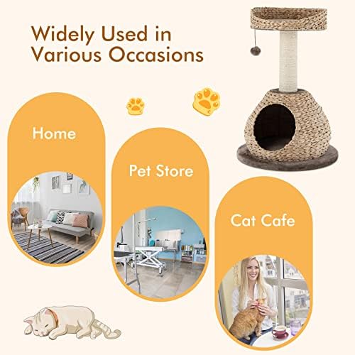 COSTWAY Cat Tree, 71/103cm Cats Climbing Tower with Sisal Scratching Post, Top Perch and Hanging Toy Ball, Indoor Pet Activity Furniture for Kitty Kitten (48 x 48 x 71cm)
