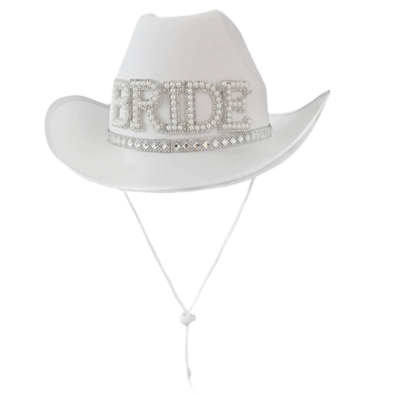 Caoxhenr Rhinestone Cowboy Hat - Women's Bride & Cowgirl Wide Brim Fedora - White Beach Sun Hat
