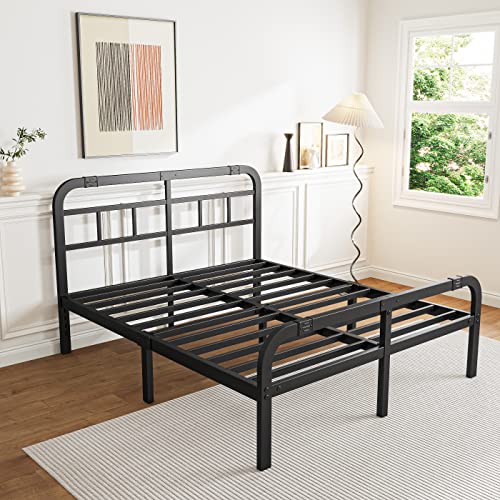 Cleaniago Full Size Bed Frame With Headboard And Footboard, 14 Inch High，Steel Slats 3000Lbs Support For Mattress, No Box Spring Needed, Noise Free, Anti-Slip, Easy Assembly, Black #TOP3