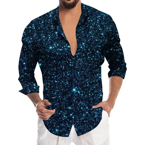 Générique Vetement Annee 80 Disco, Déguisement Hippie Homme, Chemise À Manches Longues Boutonnée À Revers Et Imprimé Brillant pour Homme, Tenue De Fête...
