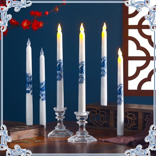 Image of Conelist 6 Pcs Chinoiserie Flameless Candles 10 Inch Blue and White Candles Battery Operated LED Candlesticks Chinoiserie Decor for Wedding Table Centerpiece Home Party Decor Gifts