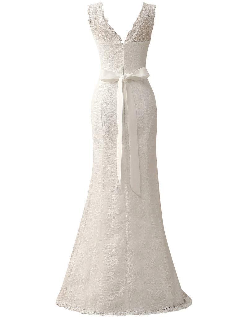 Elegante Vestido de Novia Simple de Cuello V, Blanco, 40