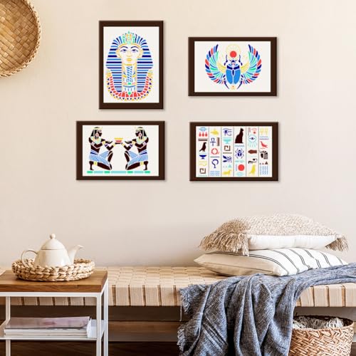 FINGERINSPIRE 4 Pcs Egypt Painting Stencil 21x29.7cm Egyptian Writing Egypt Pharaoh Drawing Template Scarab Tutankhamun Masque Egyptian Symbol Stencil for Painting on Wood Wall Fabric Furniture - Image 4