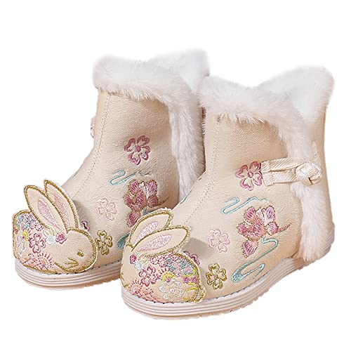 Girls Winter Boots Kids Toddler Chinese Traditional Fleece Lined Boots Cute Floral Embroidered Princess Boot Shoes2