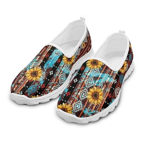 Women' Slip on Flats Mesh Sock Sneakers Lightweight Round Toe Loafer Shoes Western Style Walking Tennis Shoes