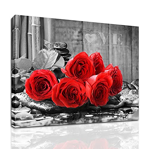 YMYXMC33 Red Rose Flower Picture Decor Wall Art Canvas Print Black and White Poster Country Love Decoration Bedroom Bathroom12x15