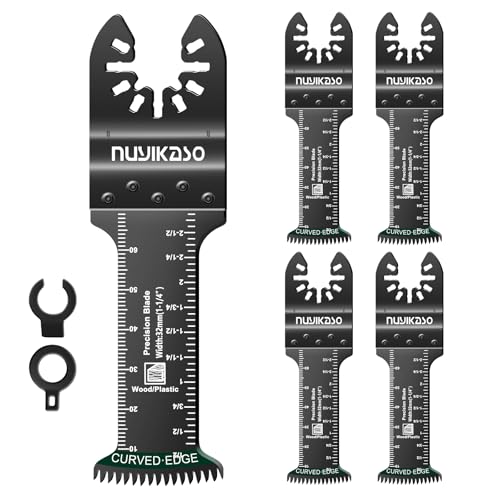 nuyikaso 5Pcs Multi Tool Blade Set for Wood Plastic Include Extra Long Reach Arc Edge Oscillating Saw Blades Multitool Accessories Quick Release Compatible with Bosch Fein Ryobi Makita