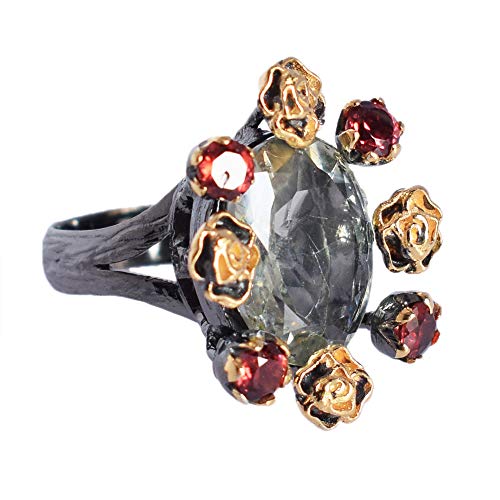 Bague améthyste verte naturelle et grenat argent 925 anti-ternissement durable
