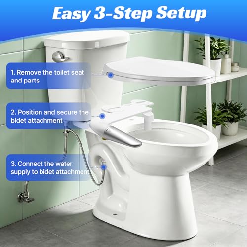 Bidet Attachment for Toilet,Ultra Thin Dual Nozzles,Cold Water Knob Control - image 6