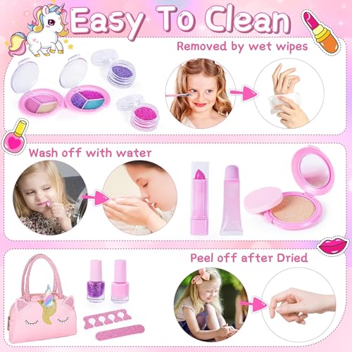 Image of Kidology Kids Makeup Kit, Unicorn Toys for Girl Real Washable Makeup Girls Princess Play Make Up Toys, Makeup Set for Age 3+ Year Old Christmas & Birthday Gift (Pretty Girl Makeup Bag)