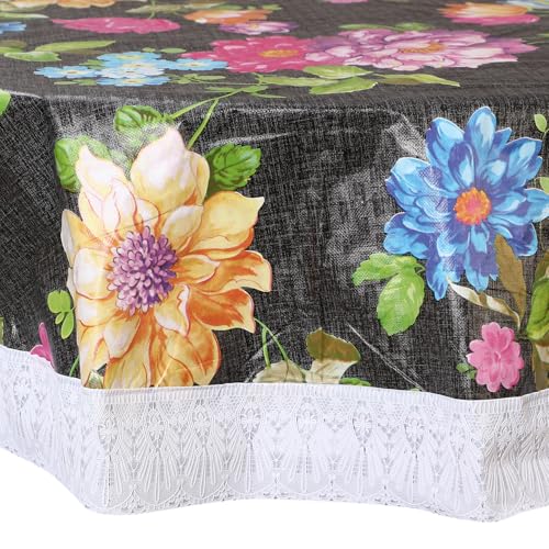 Image of Dakshya Industries PVC Waterproof Round Table Cover for 4 Seater Dining Table | 60 Inch Round Printed Table Cover | Spill Proof, Oil Resistant, Heat Resistant, Wipe Clean