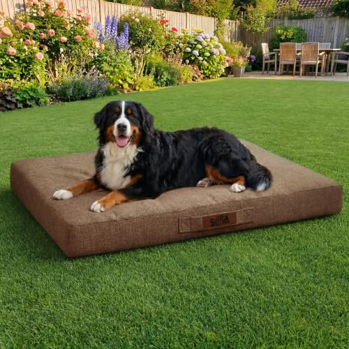 Image of Sytopia 50 Inch Indestructible Dog Bed for XXL Dogs, Waterproof Chew Proof Orthopedic Pet Mat for Crate with Machinne Wshable Cover, Great for Indoor Outdoor Use, Brown