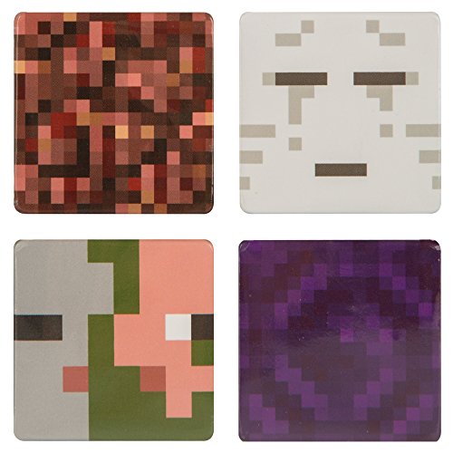 JINX Minecraft Nether Collectible 4-Button Set, 1.5" Square (Block, Ghast, Zombie Pigman, Portal)