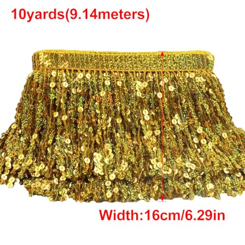Ruban de dentelle jaune de 10m avec franges à paillettes de 16cm - 3