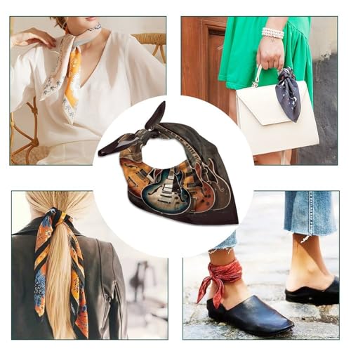 Guitars Art Silk Scarf Fashion Satin Head Scarf Lightweight Head Scarves for Neck Silk Scarves for Women Men Boho Hair Wrap Sleeping Kerchief Bandanas Pocket Square 25" X 25"4
