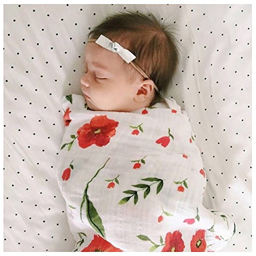 Image of Baby Muslin Swaddle Blankets Soft Neutral Cotton Receiving Blanket Bathing Towel Boy Girl Unisex Toddler Infant Newborn 47 X 47 Inches (Poppy)