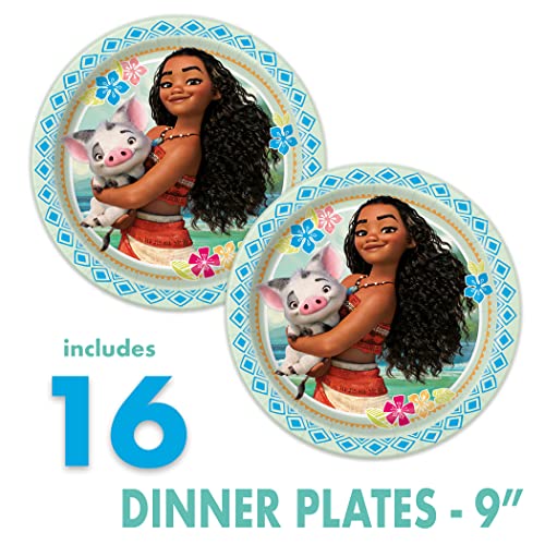 Vaiana Ensemble de fournitures de fête d'anniversaire | Décorations | Pour 16 invités | Avec bannière, nappe, assiettes… - Image 5