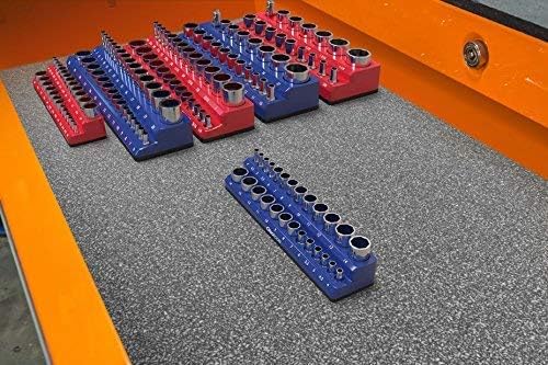 Miniatura 5 de Olsa Tools Portadados magnético, para dados métricos con cuadros de mando de 14 de pulgada, color azul, caben 26 dados, organizador de herramientas