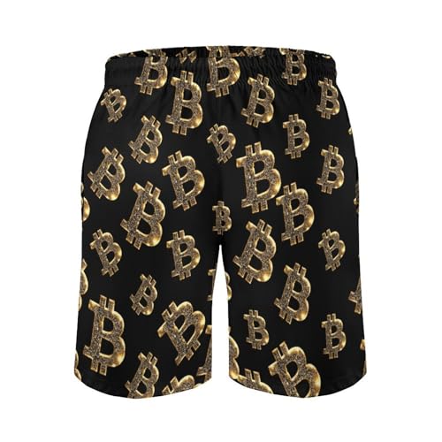 Bitcoin Symbol Glitter Mens Swim Trunks Quick Dry Beach Swimming Shorts with Mesh Lining and Pockets4