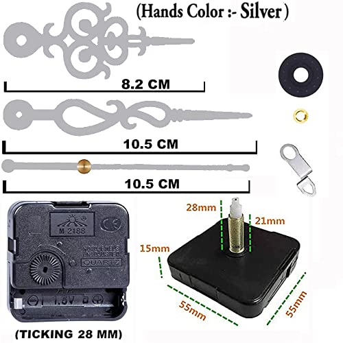 Image of YOPY� Quartz Machine for Big Size Wall Clock,Battery Operated,Clock Movement Machine with Needles and Hook 28 MM (Needles : Antique Silver)