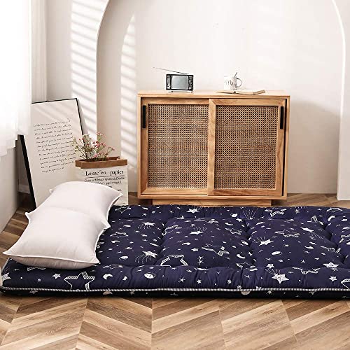 Image of MAXYOYO Navy Star Futon Mattress Japanese Tatami Mat Foldable Futon Portable Camping Mattress Kids Sleeping Pad Floor Couch, Full