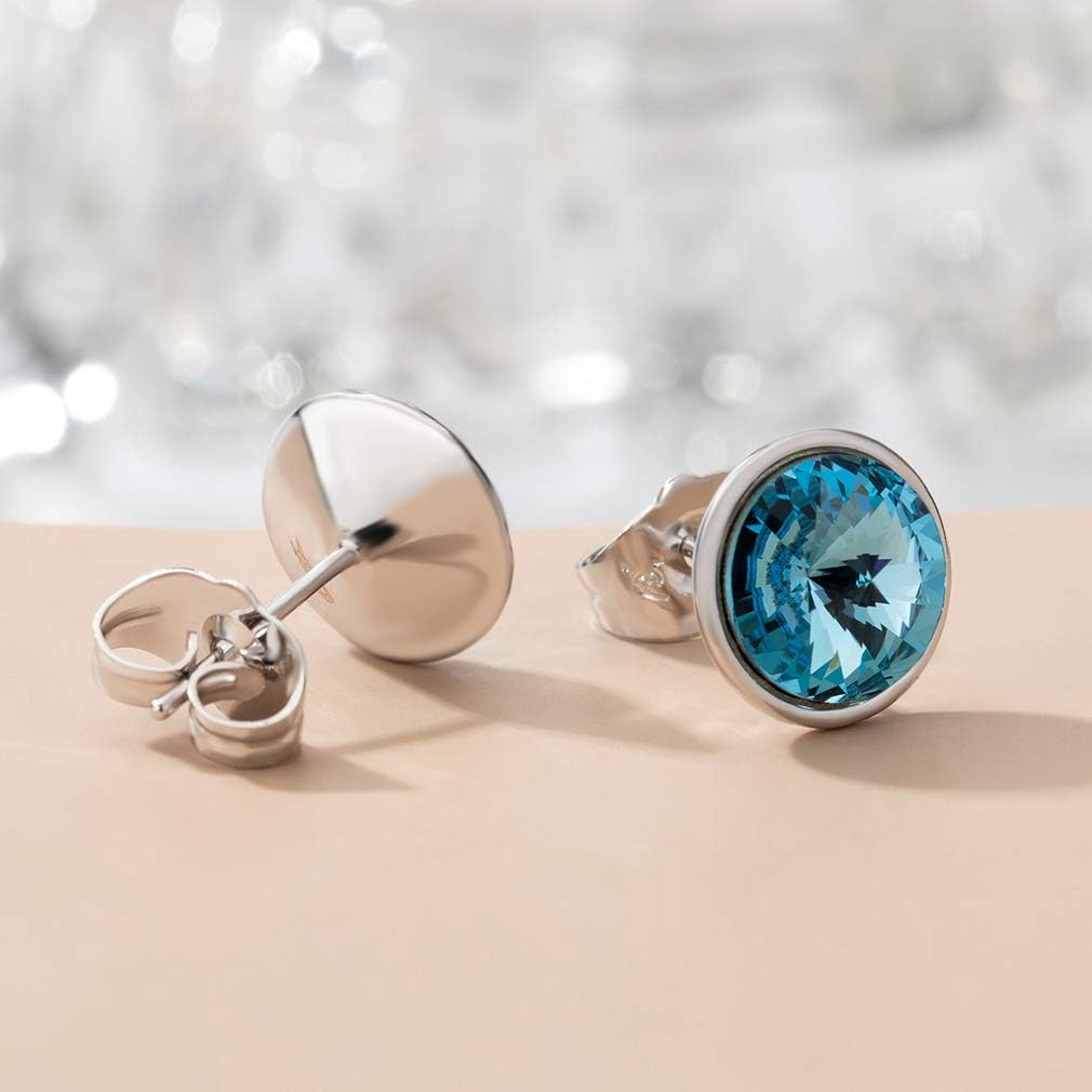 Round Austrian Crystal Stud Earrings for Women Fashion 925 Sterling Silver Hypoallergenic Jewelry - Image 3