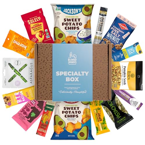 Product Image of the PALEO Snacks Sampler Gift Box: Mix of Whole Foods Protein Bars, Grain Free Granola, Cookies, Jerky Meat Sticks, Fruit & Nut Snacks Care Package - Ideal Gift Basket For Men & Women