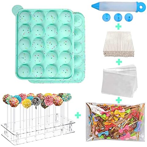 BEIAOSU Cake Pop Formen Backen, 100 Sticks Pop Cake Mould, Eiswürfelschalen, Silikon-Backform, Eisblau Cake Pop Formen Set mit Ständer Cover