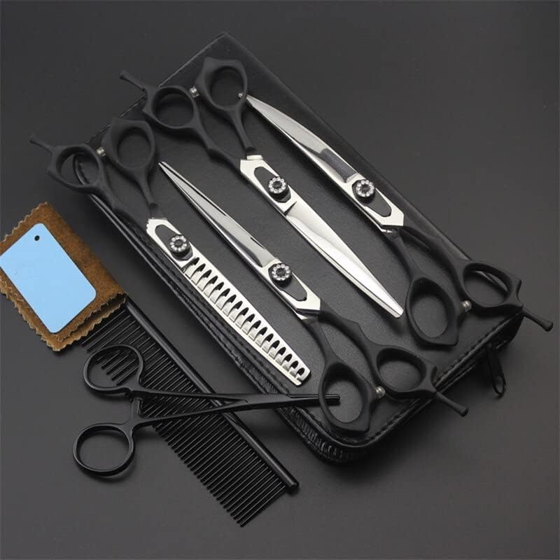 Dog Grooming Scissors Shears, 6 PCS Professional japan 7 inch Black Pet cutting shears dog grooming hair scissors thinning barber hairdressing scissors